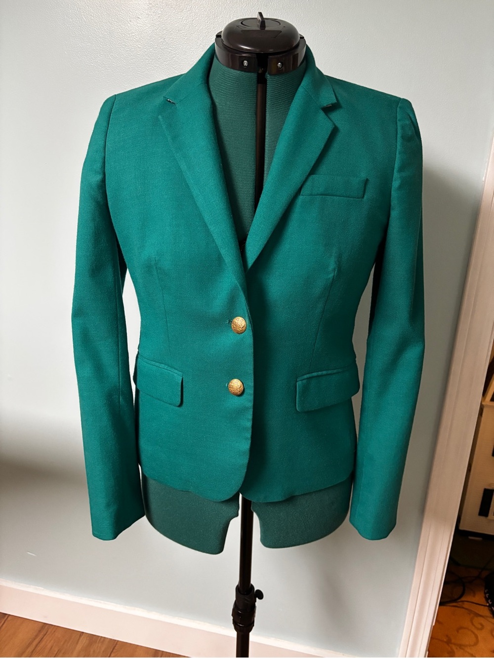 J. Crew Teal Green Single-Breasted Blazer with Gold Buttons